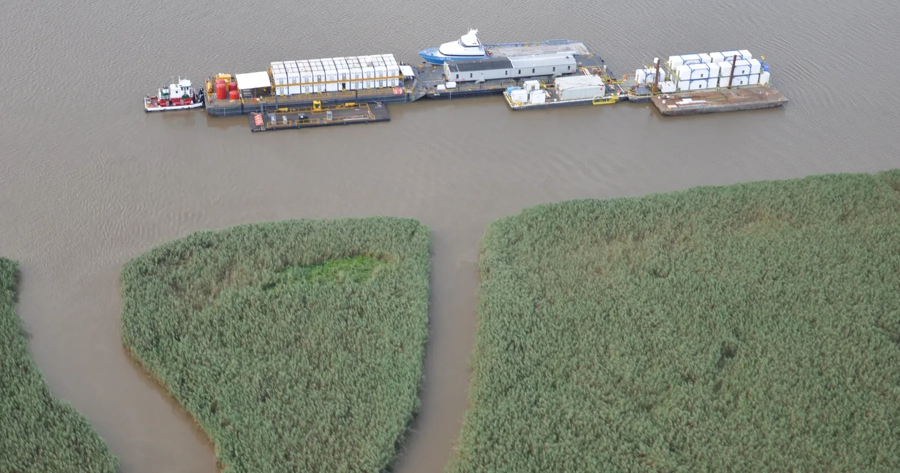 Lamar Flotel floating living quarters on barges, Gulf Coast maritime project