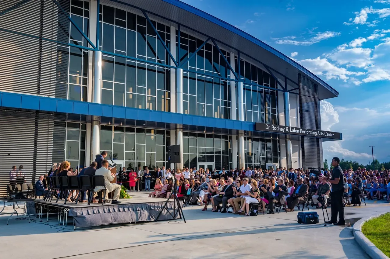 Dr. Rodney R. Lafon Performing Arts Center exterior, Lamar building construction, St. Charles Parish, Louisiana