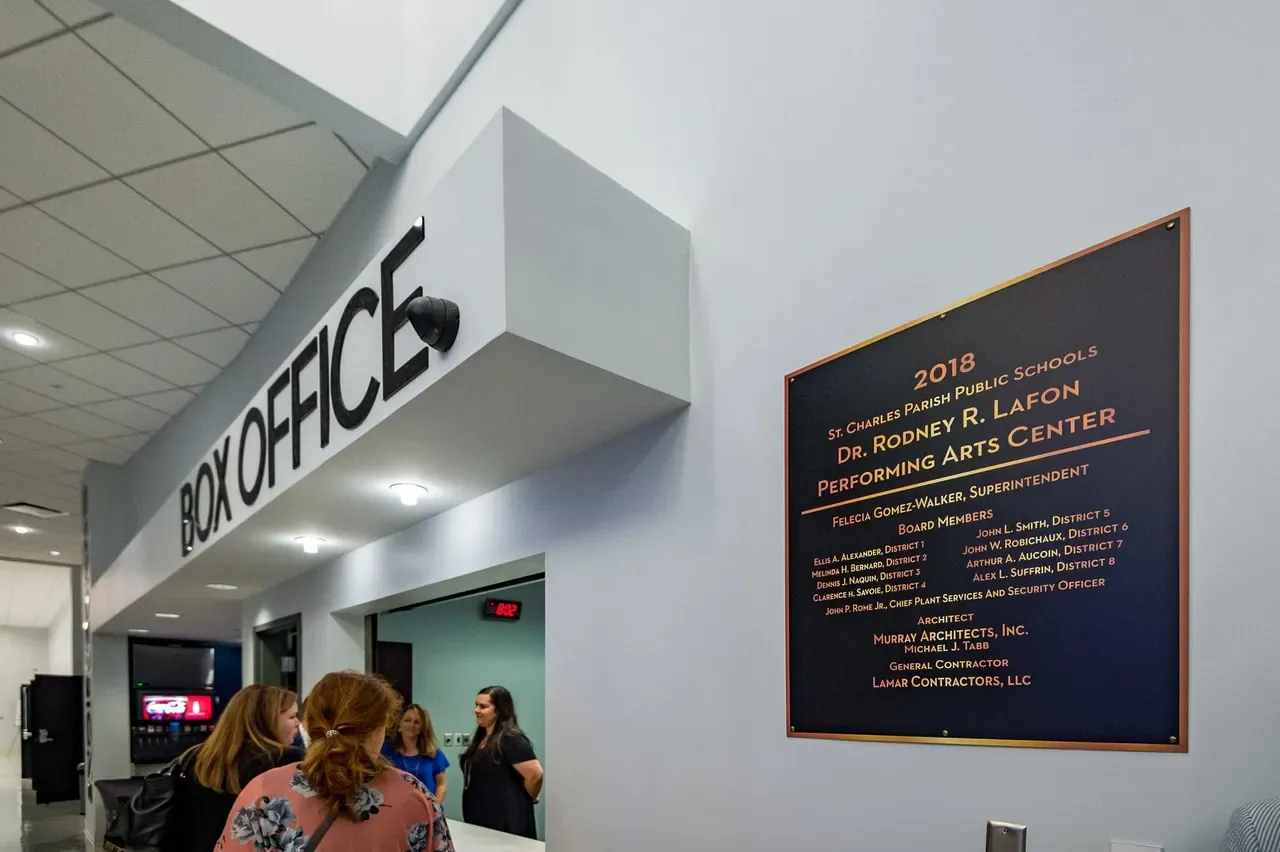 Lobby and box office of the Dr. Rodney R. Lafon Performing Arts Center built by Lamar, St. Charles Parish, Louisiana